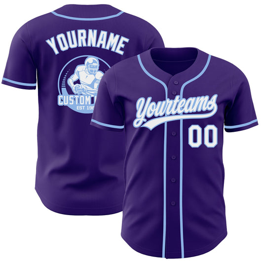 Custom Purple White-Light Blue Authentic Baseball Jersey - Main View
