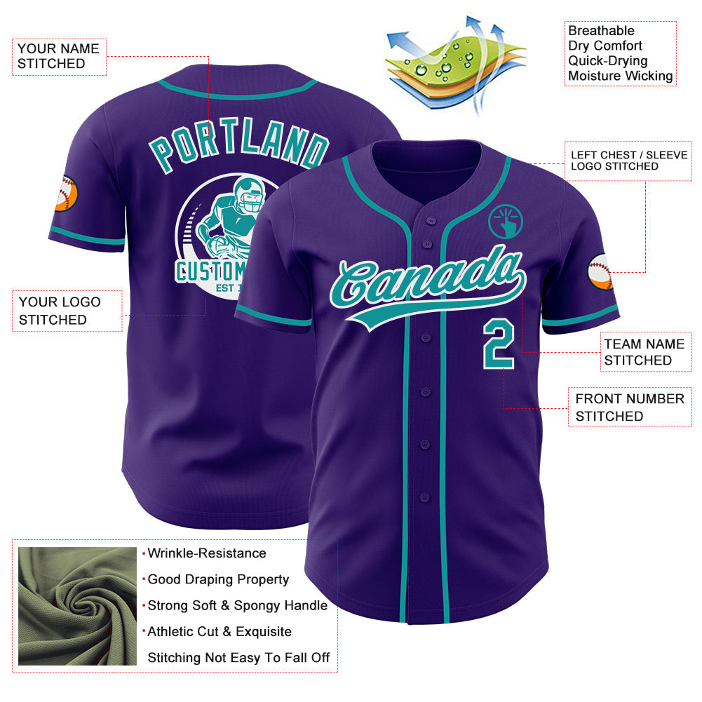 Custom Purple Teal-White Authentic Baseball Jersey view 3