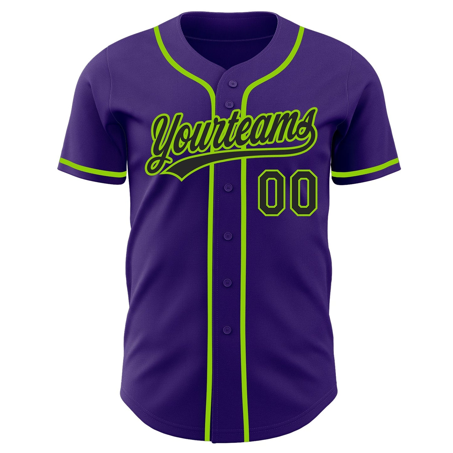 Custom Purple Black-Neon Green Authentic Baseball Jersey view 2