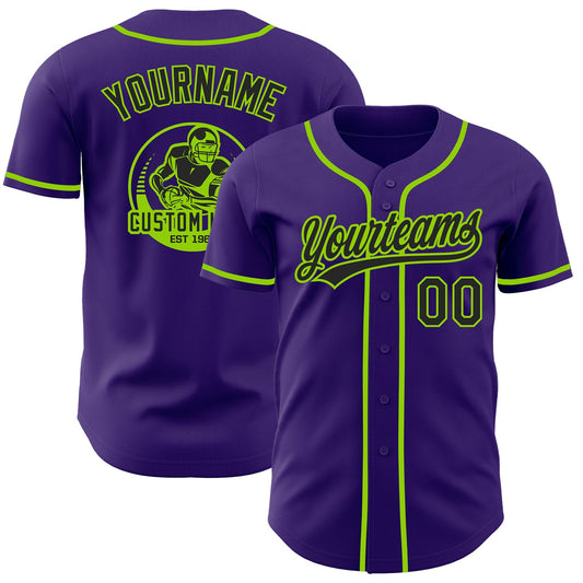 Custom Purple Black-Neon Green Authentic Baseball Jersey - Main View