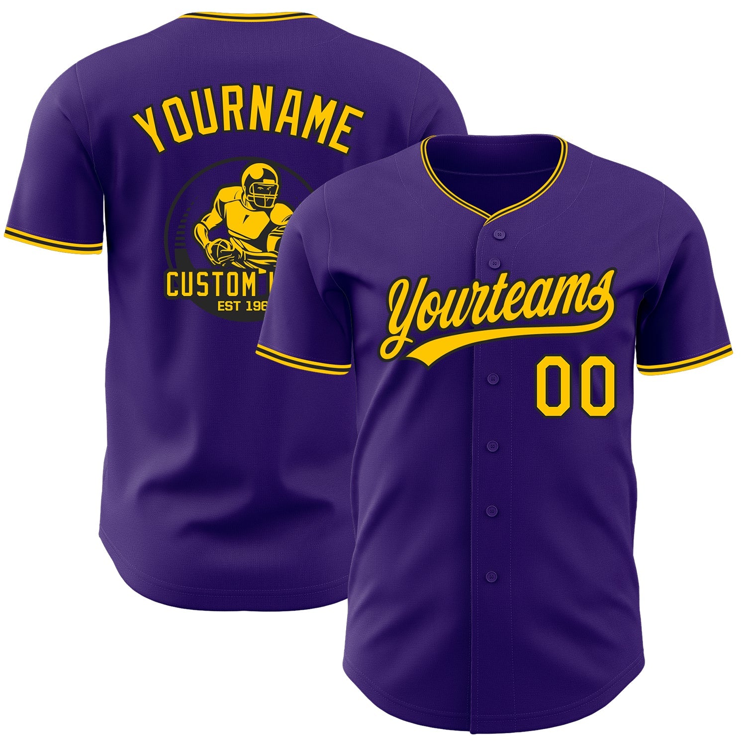 Custom Purple Yellow-Black Authentic Baseball Jersey - Main View