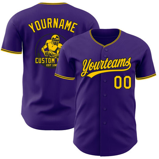 Custom Purple Yellow-Black Authentic Baseball Jersey - Main View