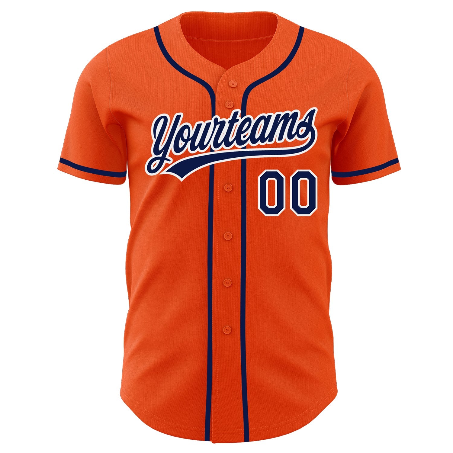 Custom Orange Navy-White Authentic Baseball Jersey view 2
