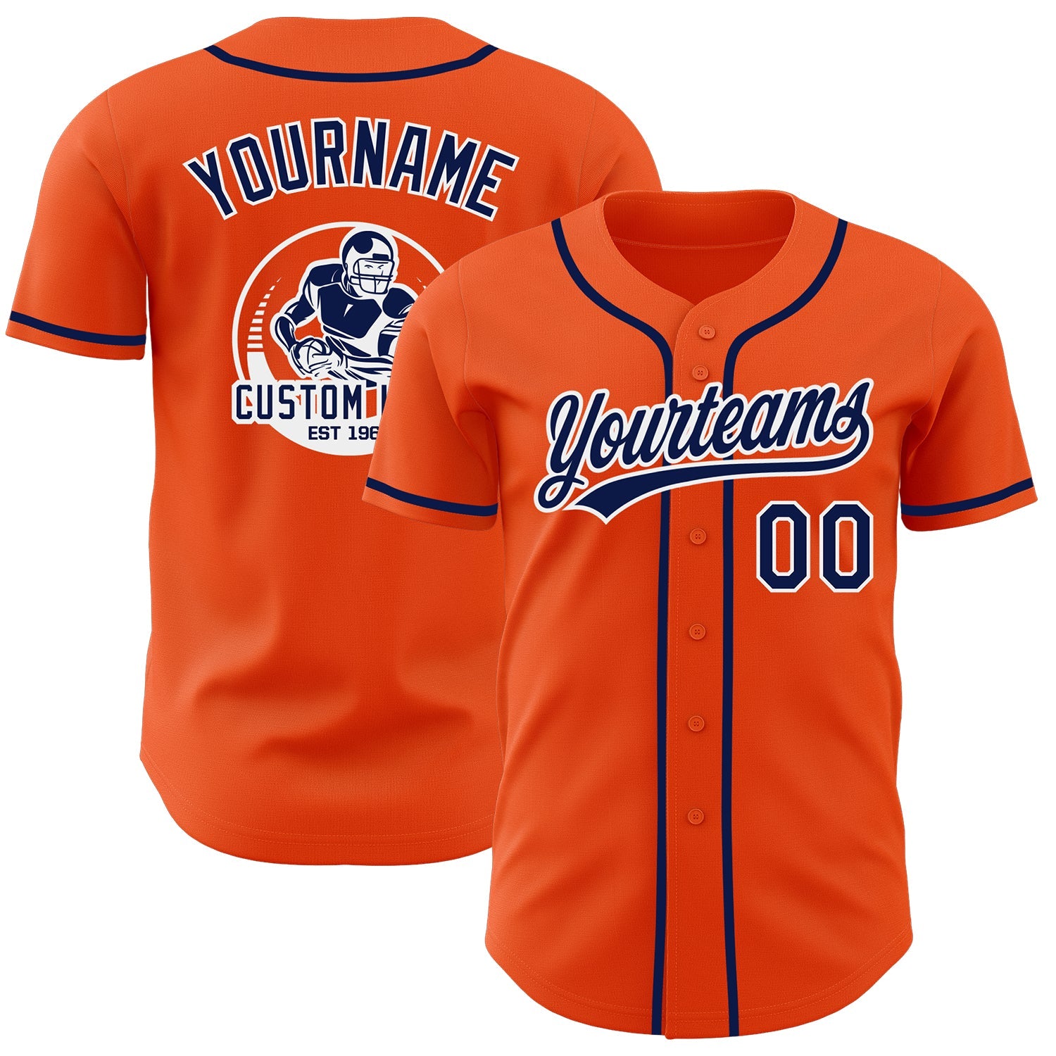 Custom Orange Navy-White Authentic Baseball Jersey - Main View