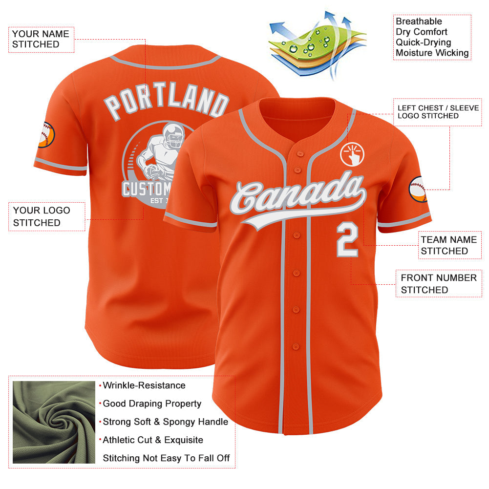 Custom Orange White-Gray Authentic Baseball Jersey view 3