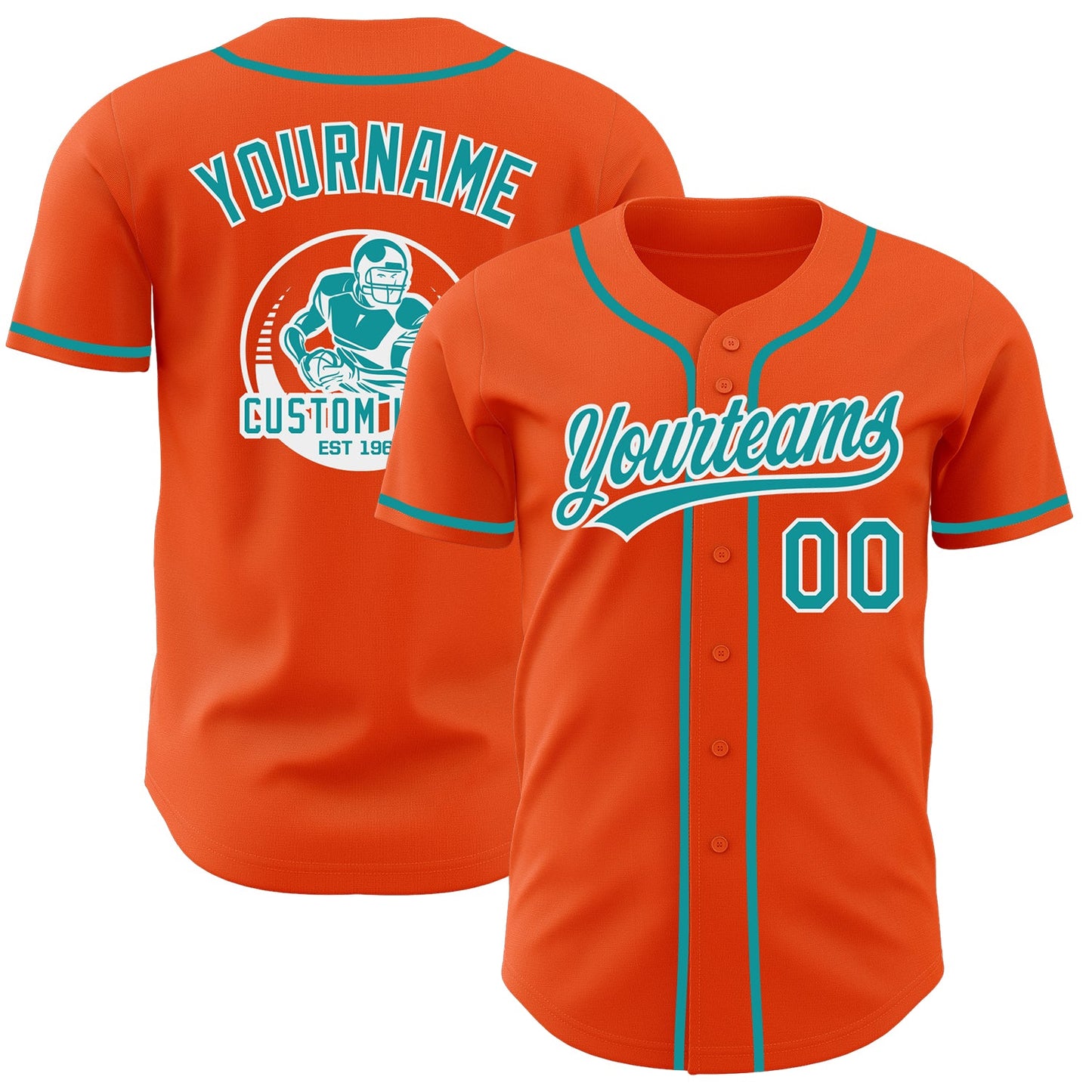 Custom Orange Teal-White Authentic Baseball Jersey - Main View