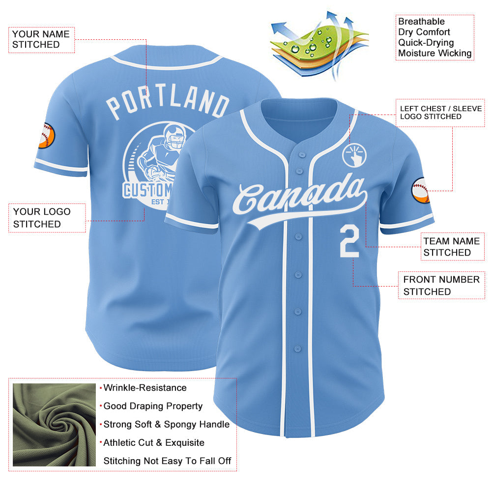 Custom Light Blue-White Authentic Baseball Jersey view 3