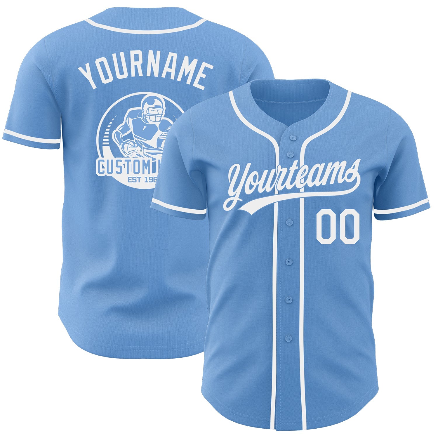 Custom Light Blue-White Authentic Baseball Jersey - Main View