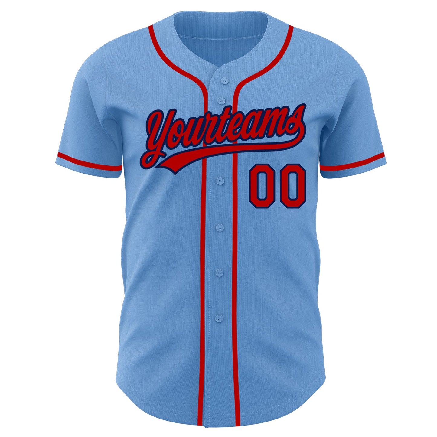 Custom Light Blue Red-Navy Authentic Baseball Jersey view 2
