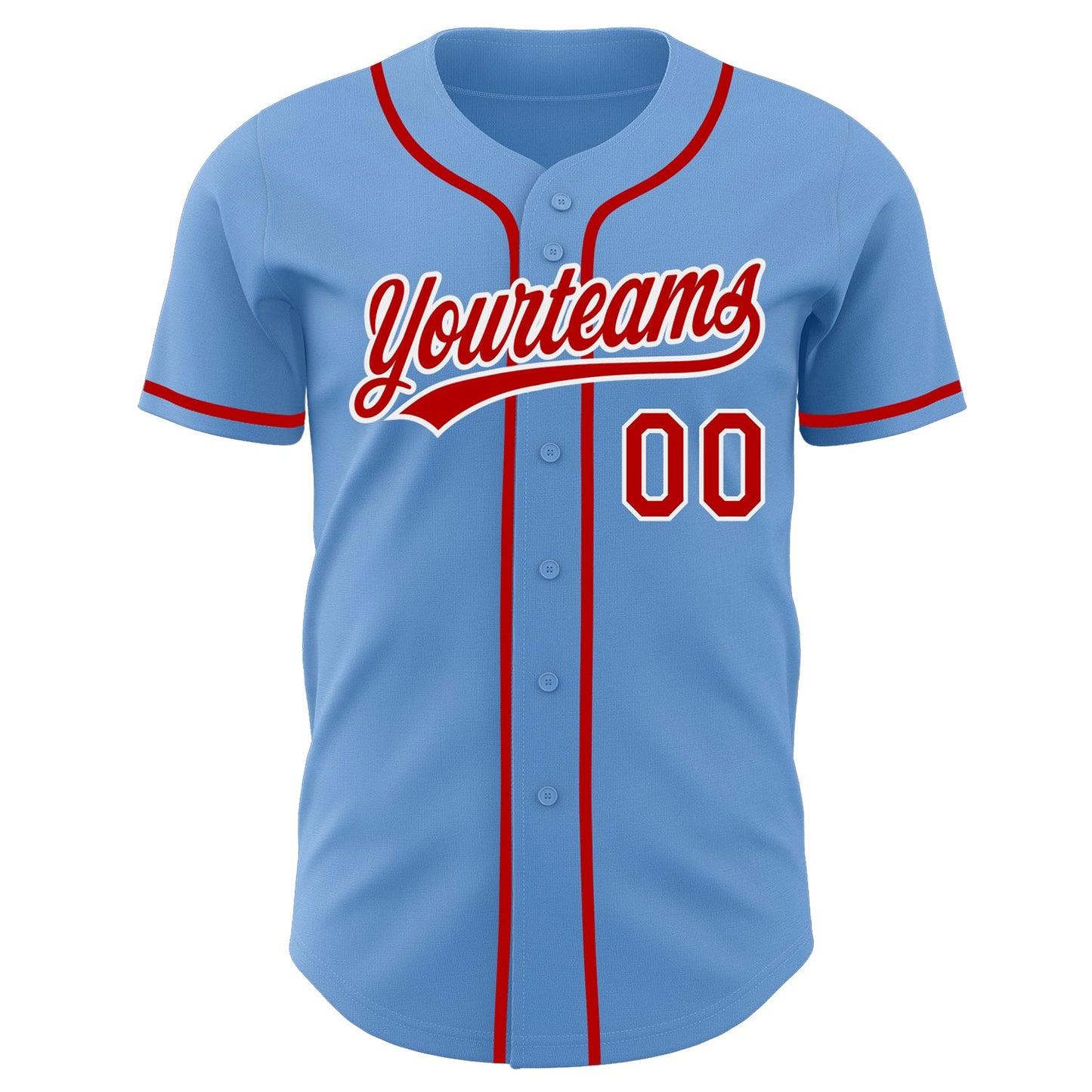 Custom Light Blue Red-White Authentic Baseball Jersey view 2