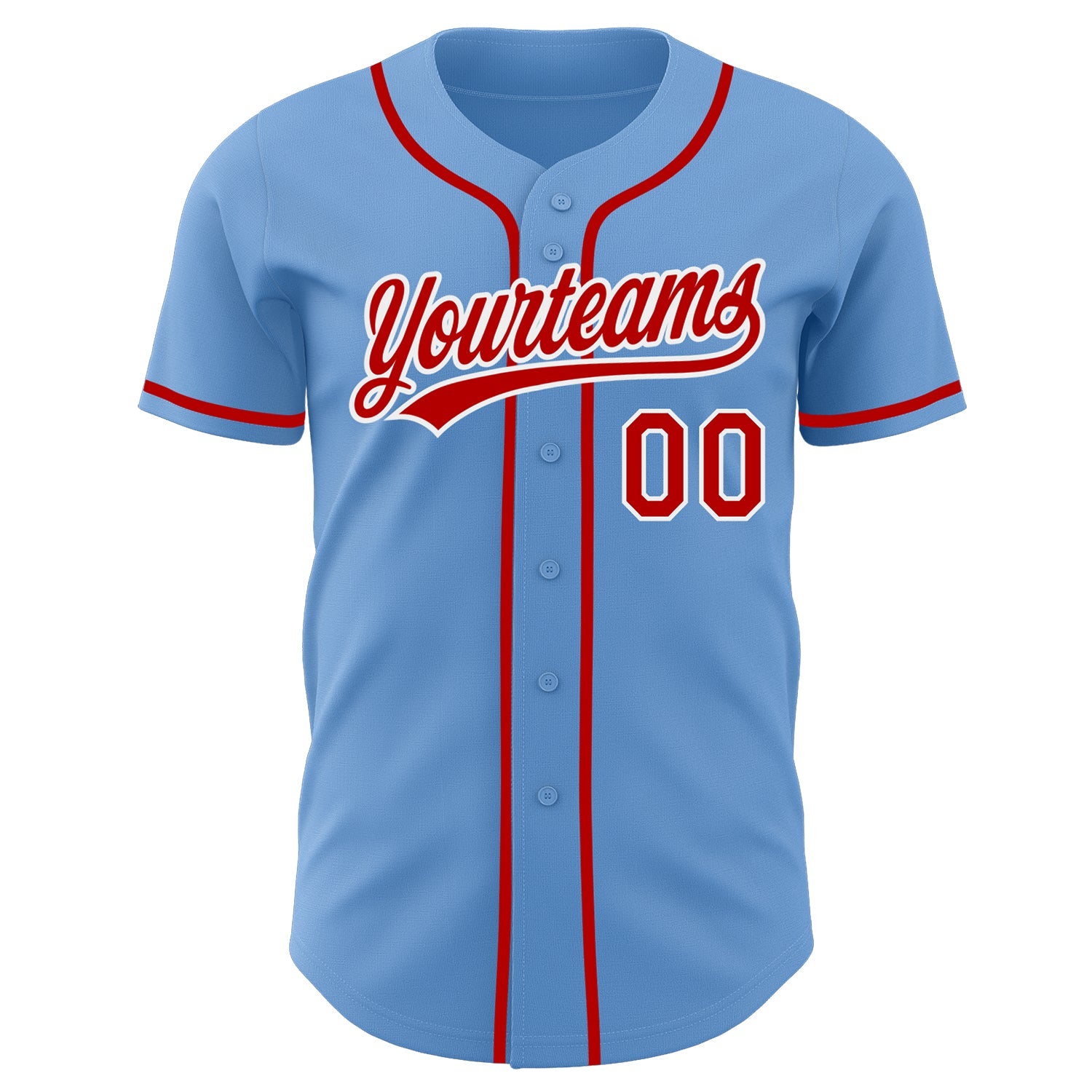 Custom Light Blue Red-White Authentic Baseball Jersey view 2