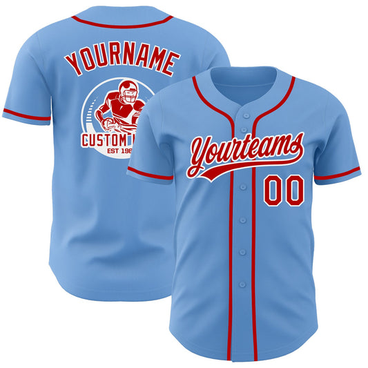 Custom Light Blue Red-White Authentic Baseball Jersey - Main View