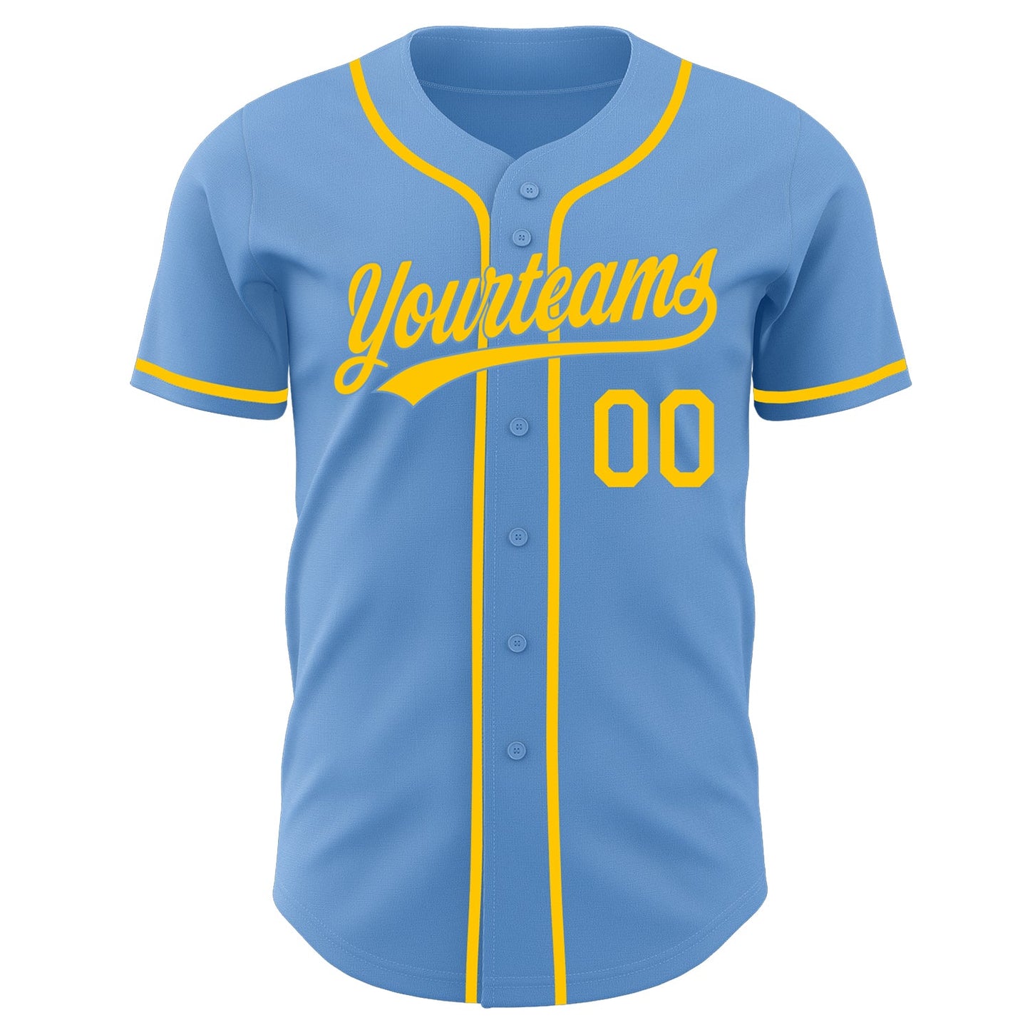 Custom Light Blue-Yellow Authentic Baseball Jersey view 2