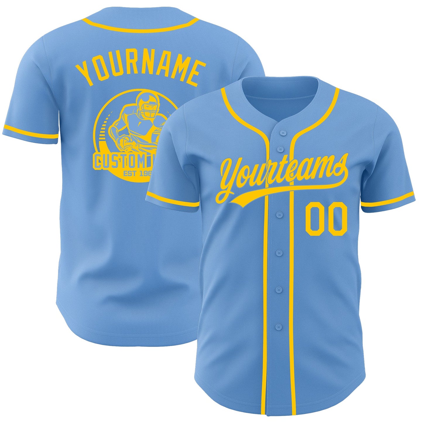 Custom Light Blue-Yellow Authentic Baseball Jersey - Main View