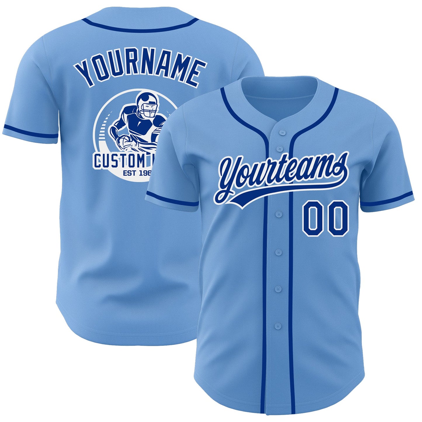 Custom Light Blue Royal-White Authentic Baseball Jersey - Main View