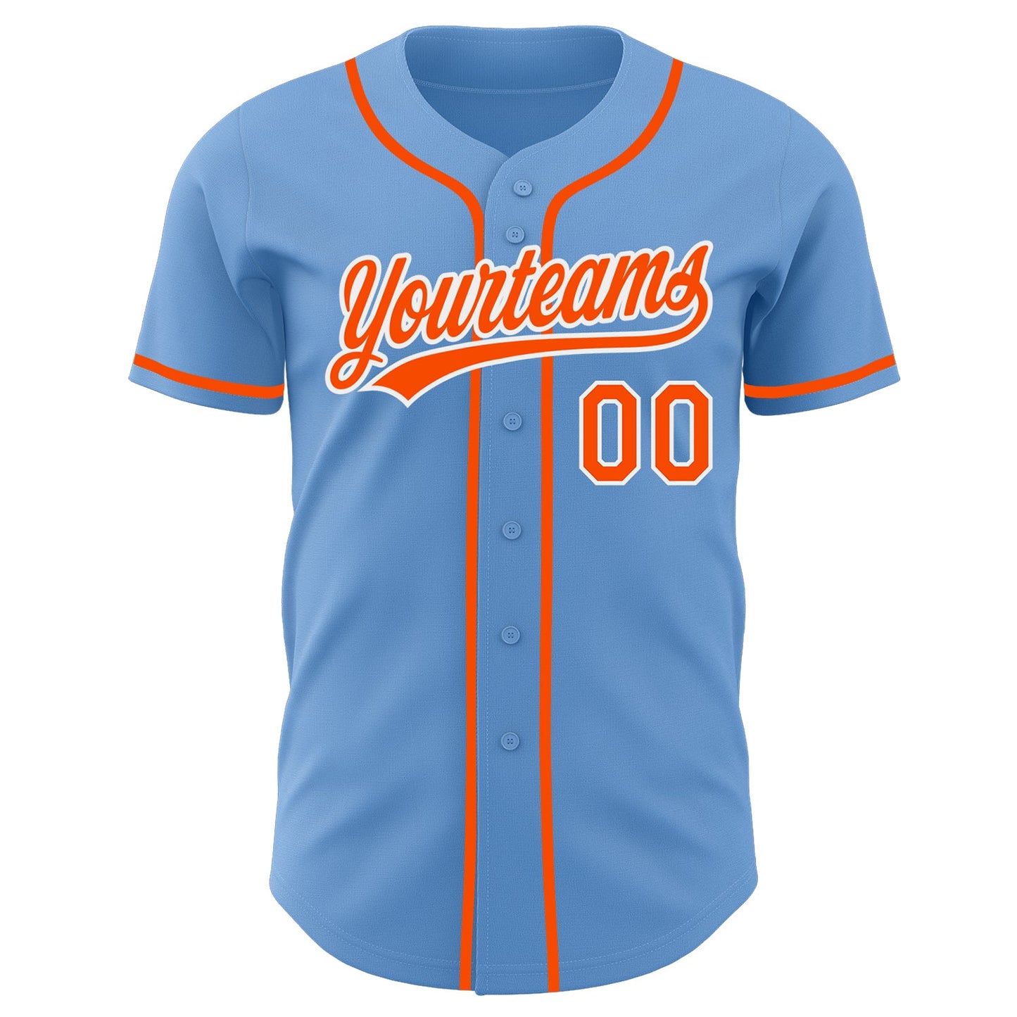Custom Light Blue Orange-White Authentic Baseball Jersey view 2