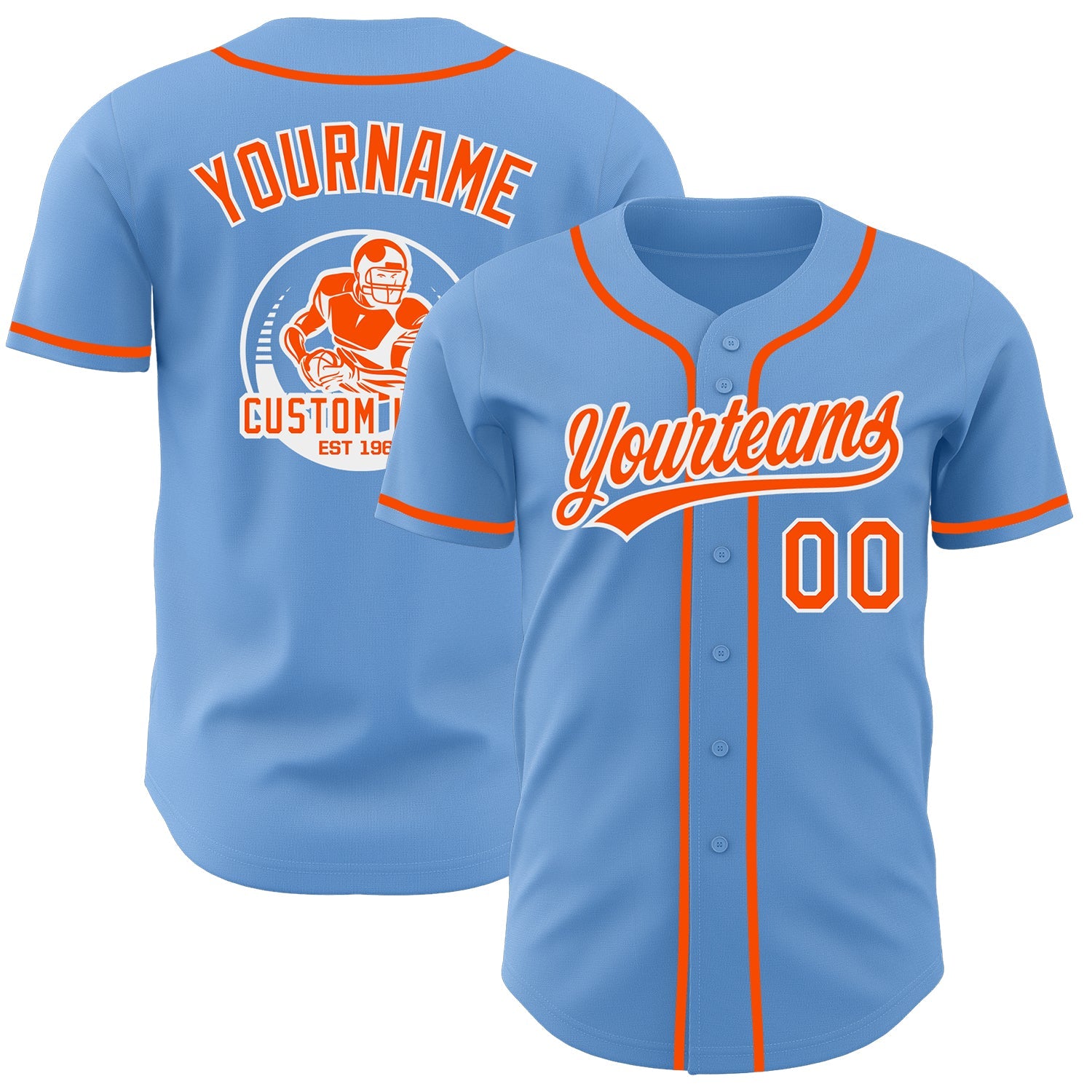 Custom Light Blue Orange-White Authentic Baseball Jersey - Main View