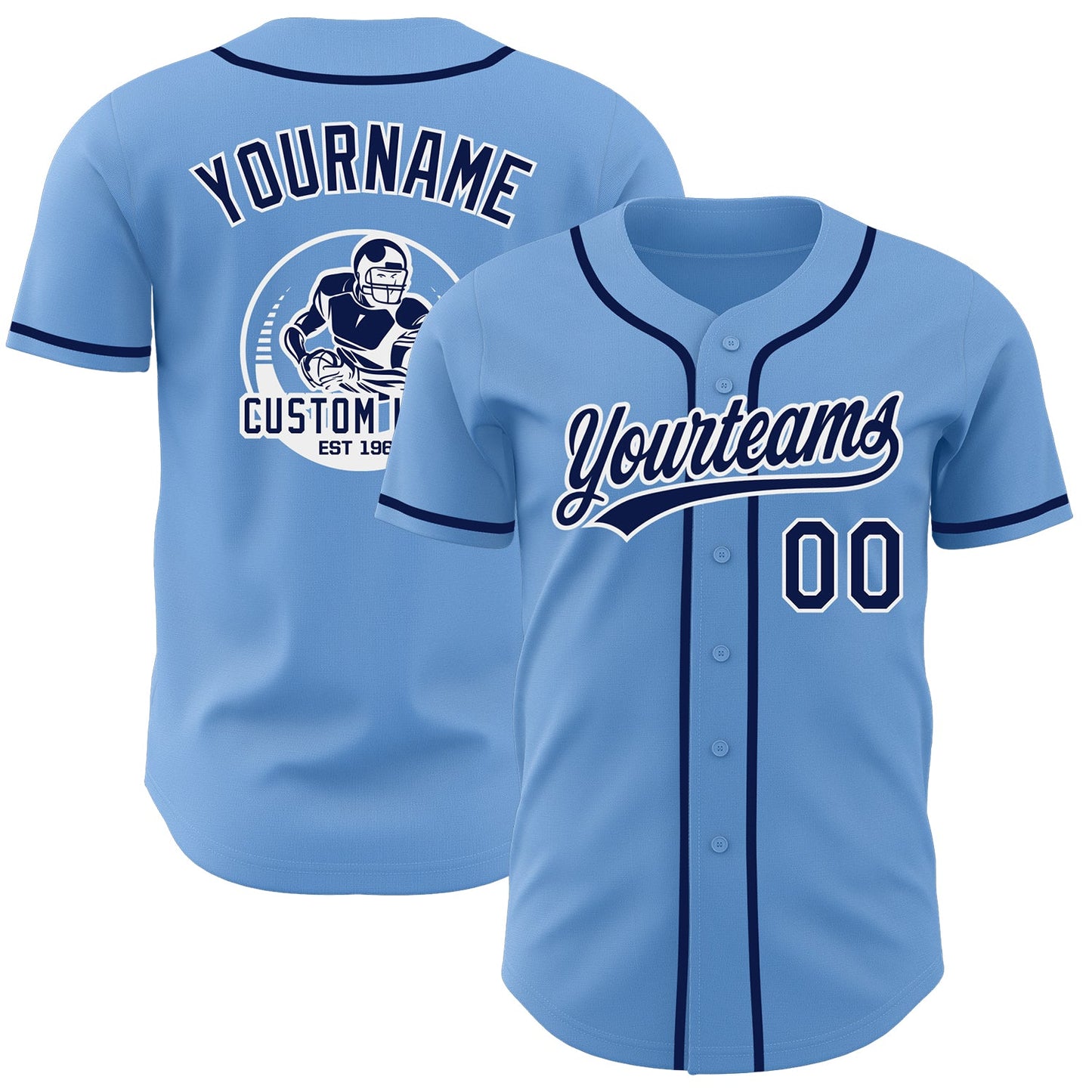 Custom Light Blue Navy-White Authentic Baseball Jersey - Main View