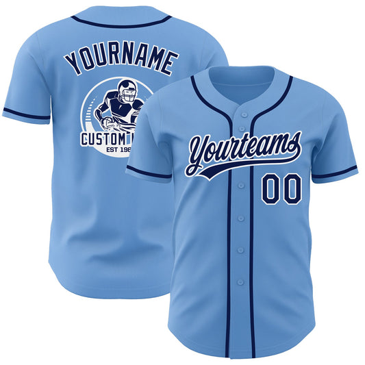 Custom Light Blue Navy-White Authentic Baseball Jersey - Main View
