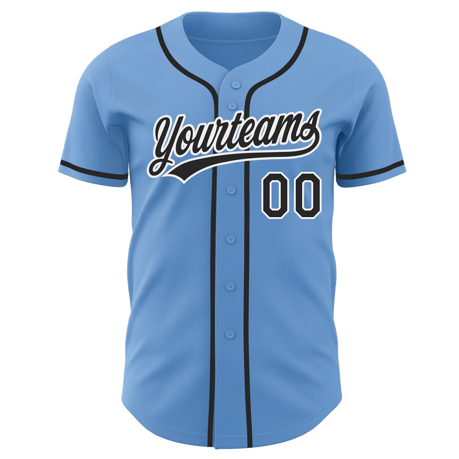 Custom Light Blue Black-White Authentic Baseball Jersey view 2