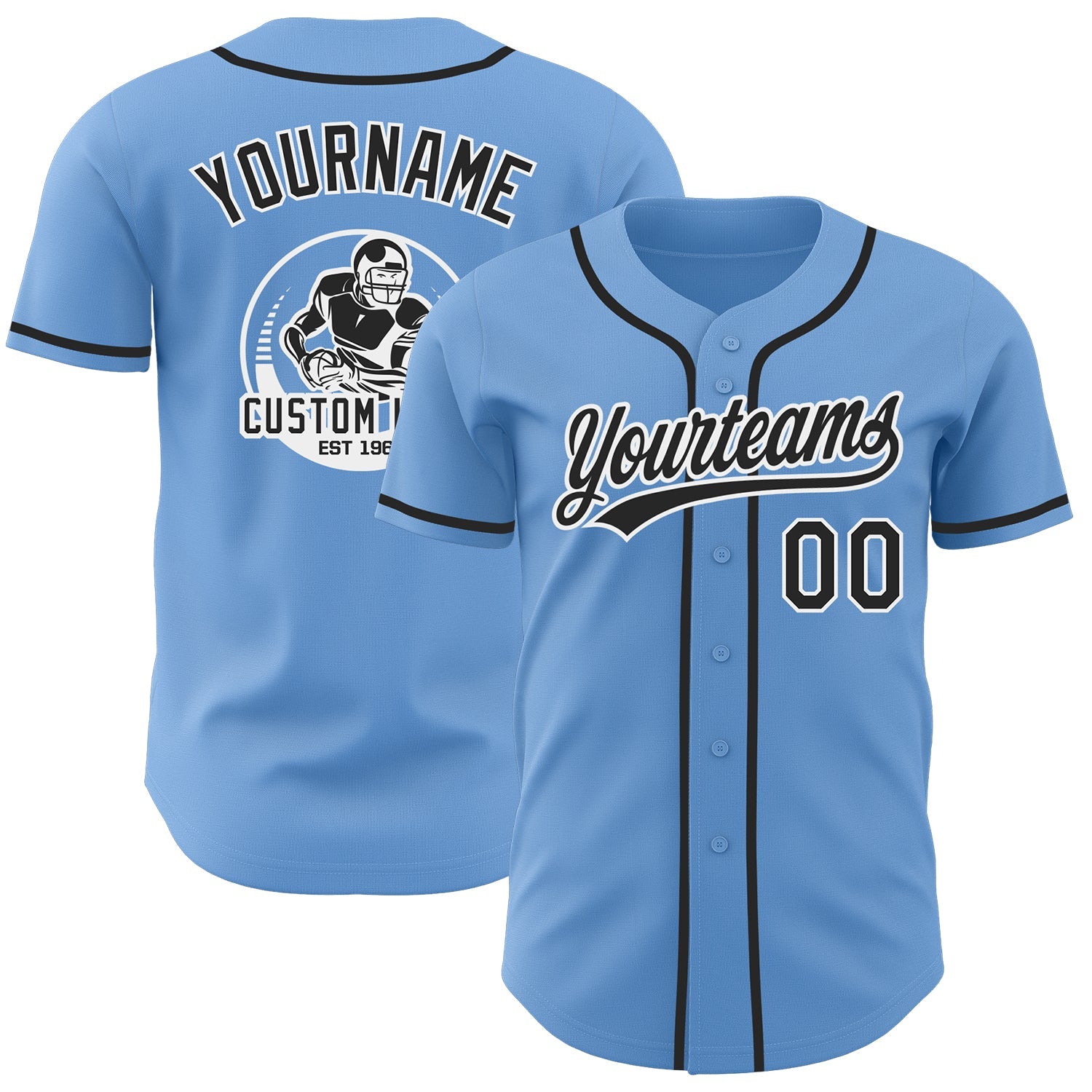 Custom Light Blue Black-White Authentic Baseball Jersey - Main View