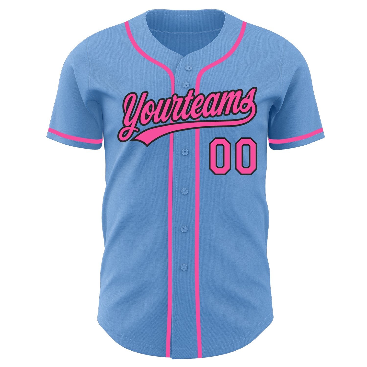 Custom Light Blue Pink-Black Authentic Baseball Jersey view 2