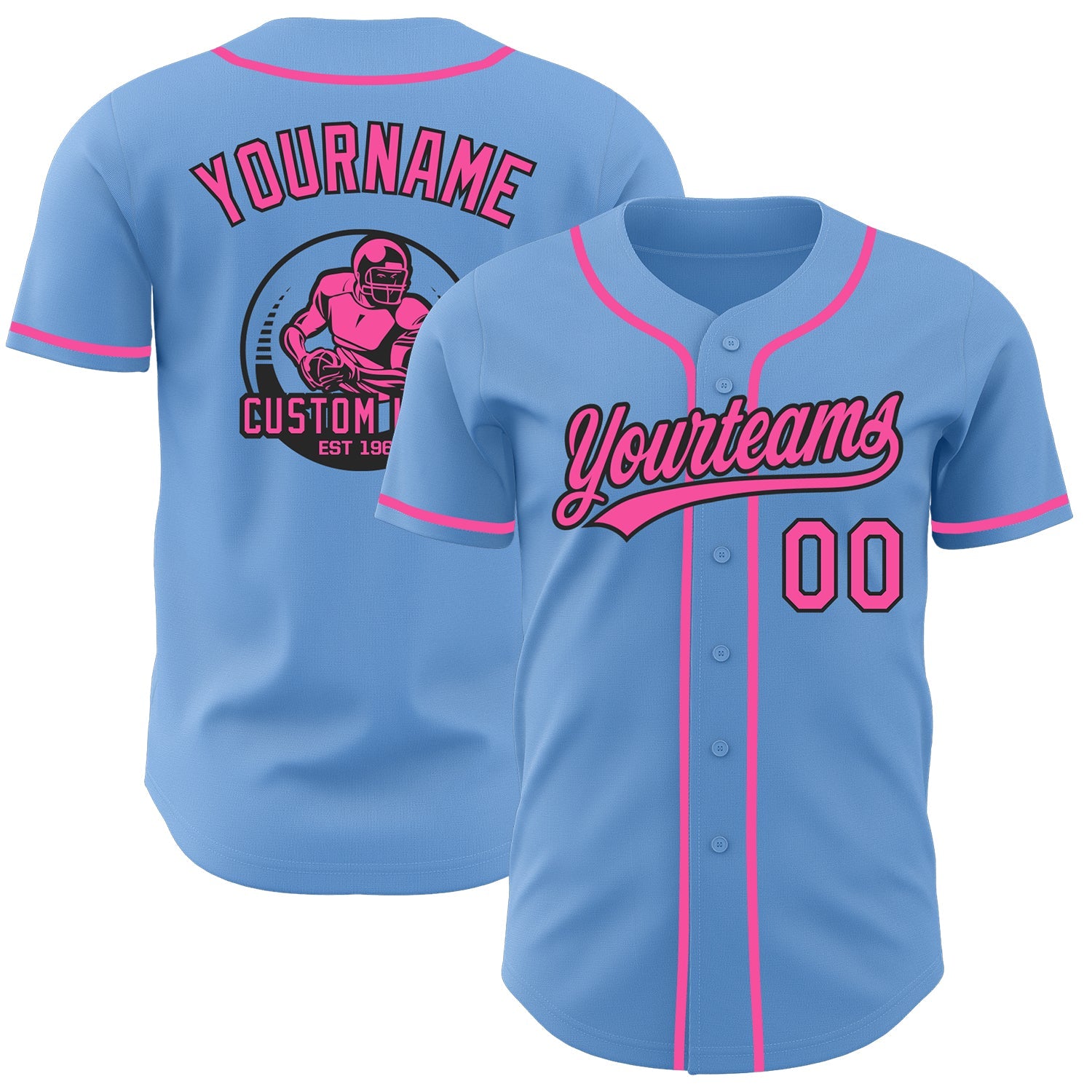 Custom Light Blue Pink-Black Authentic Baseball Jersey - Main View