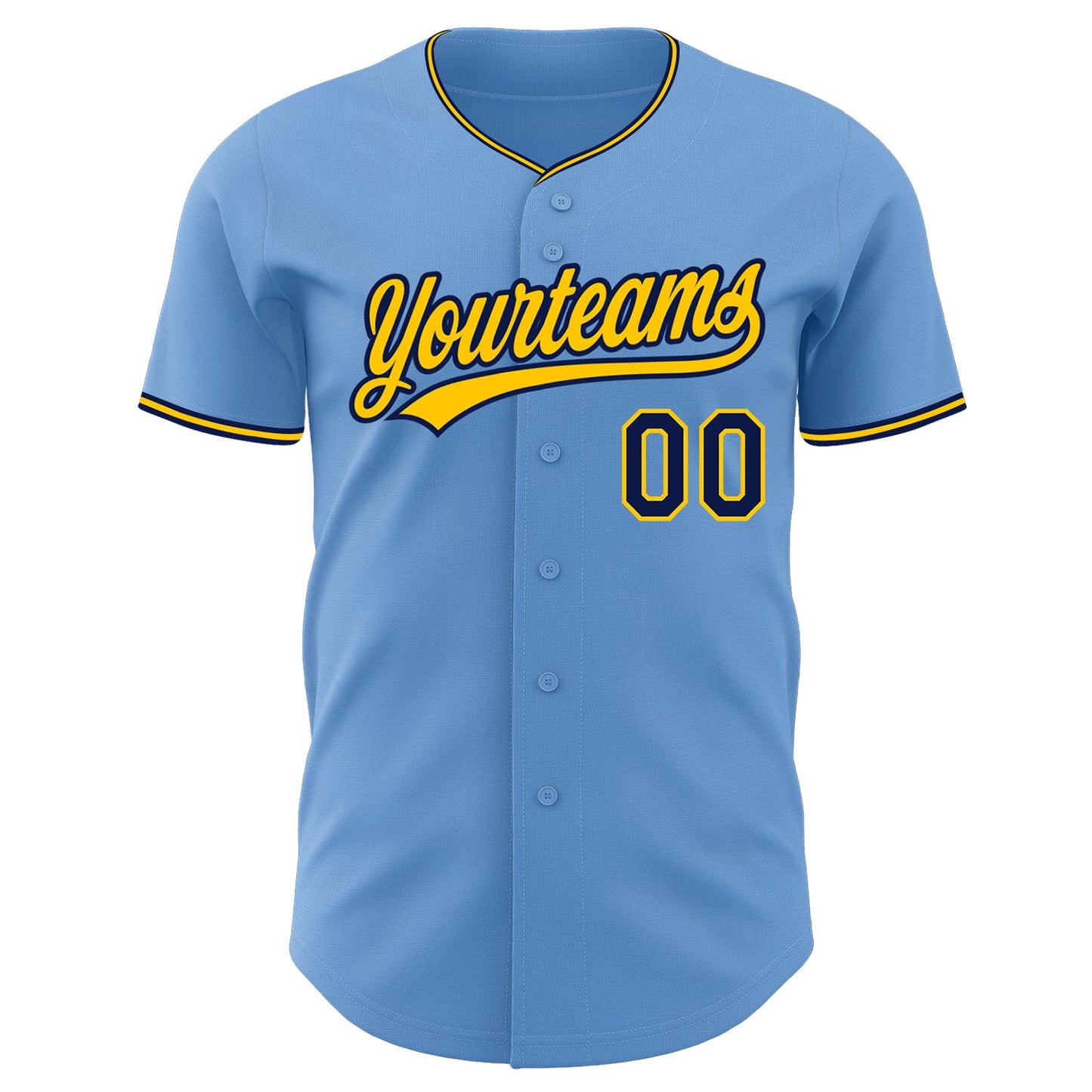 Custom Light Blue Navy-Yellow Authentic Baseball Jersey view 2