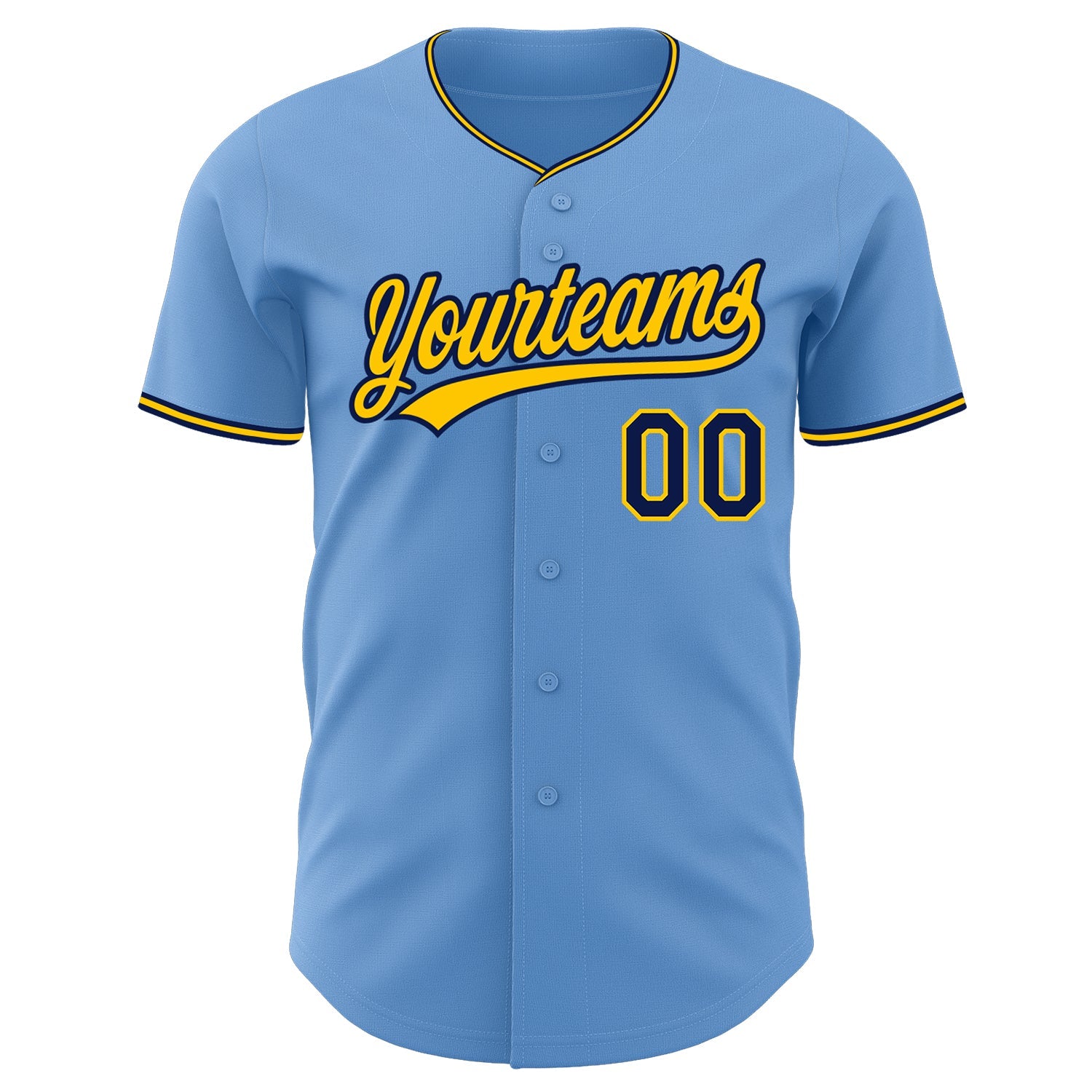 Custom Light Blue Navy-Yellow Authentic Baseball Jersey view 2