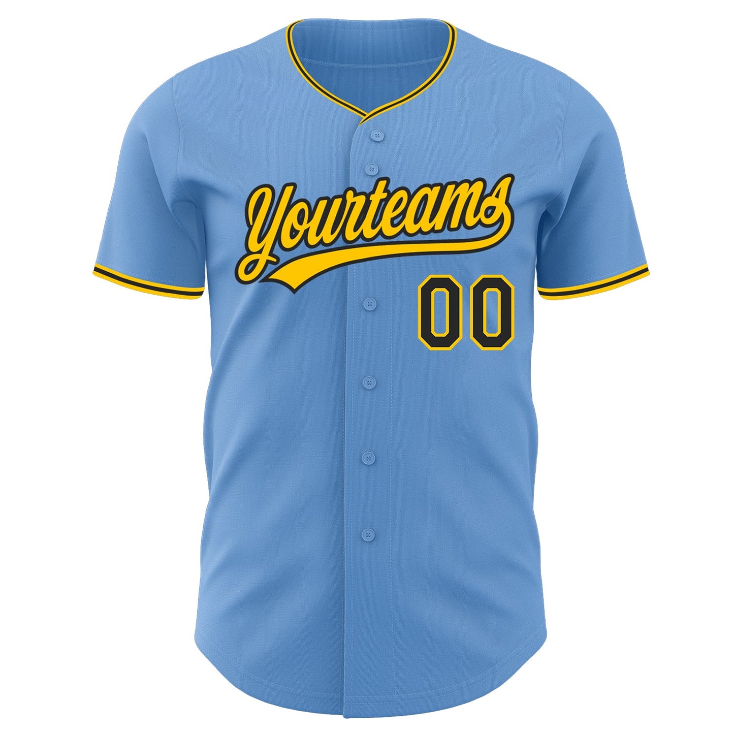 Custom Light Blue Black-Yellow Authentic Baseball Jersey view 2