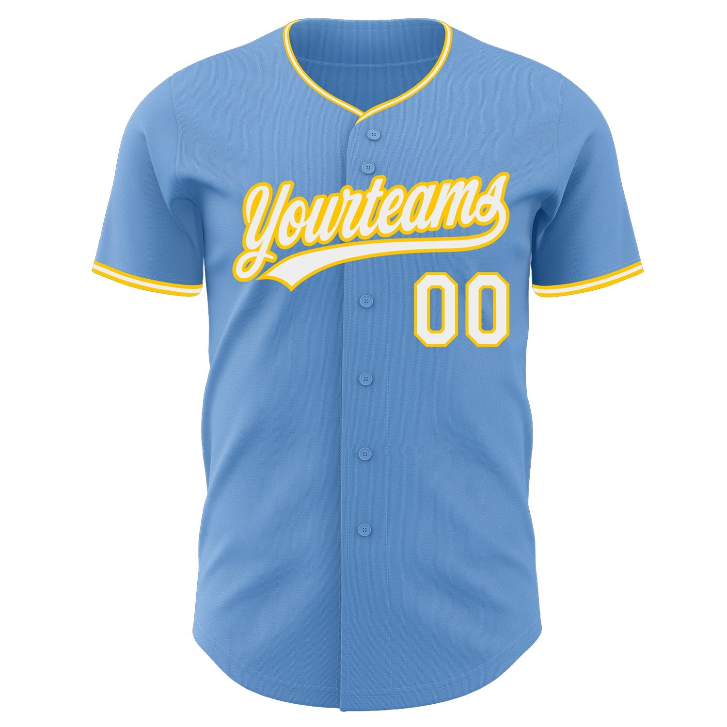 Custom Light Blue White-Yellow Authentic Baseball Jersey view 2