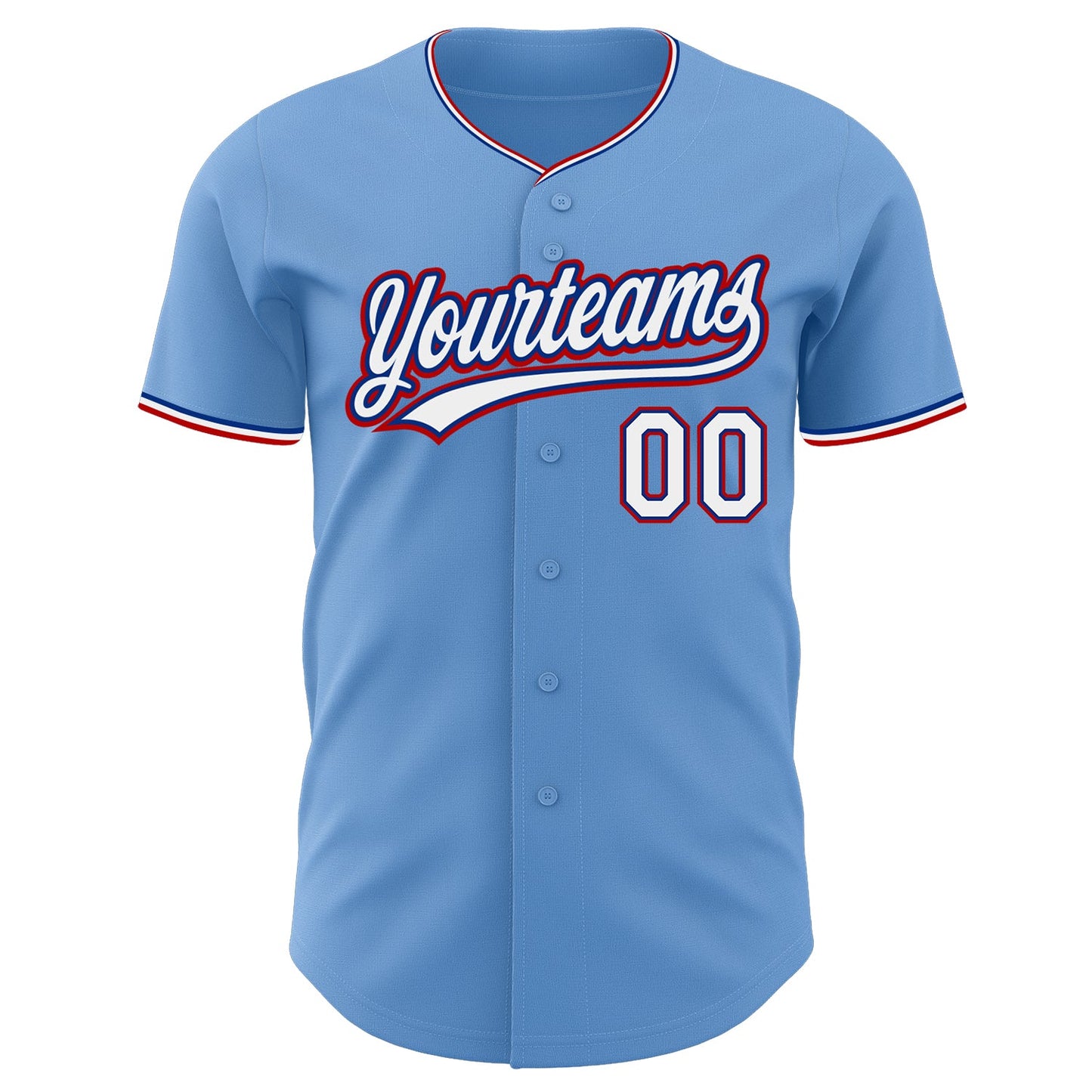 Custom Light Blue White Royal-Red Authentic Baseball Jersey view 2