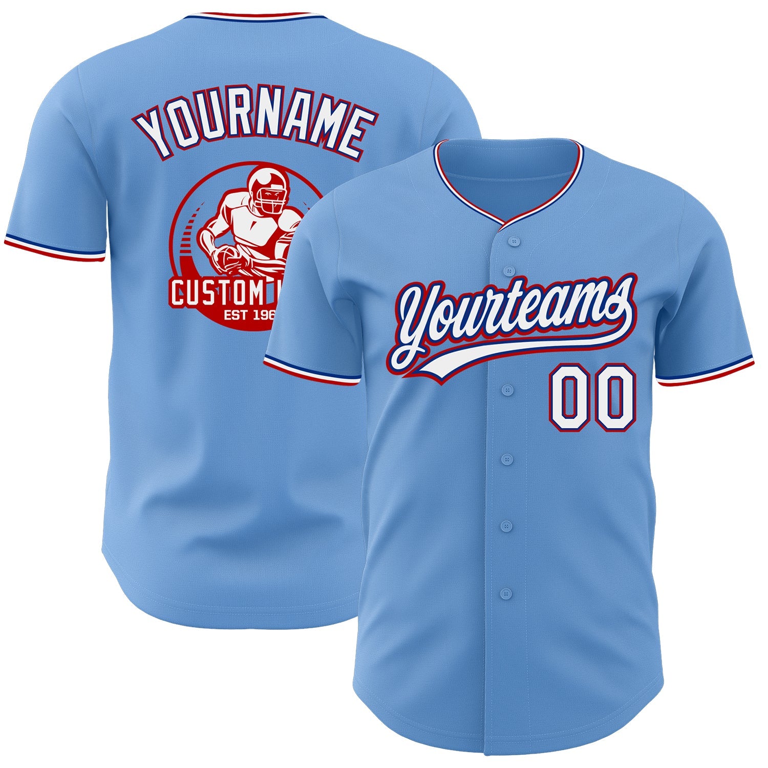 Custom Light Blue White Royal-Red Authentic Baseball Jersey - Main View