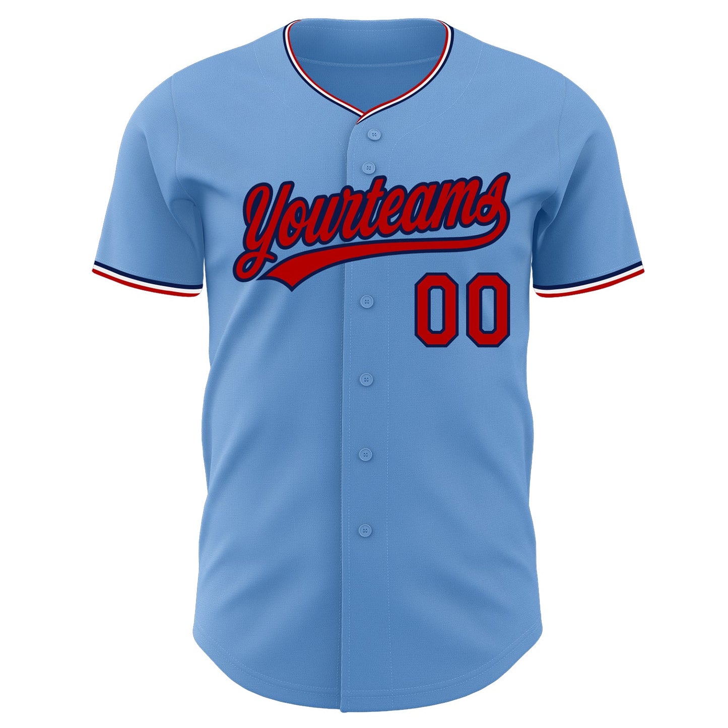 Custom Light Blue Red Navy-White Authentic Baseball Jersey view 2