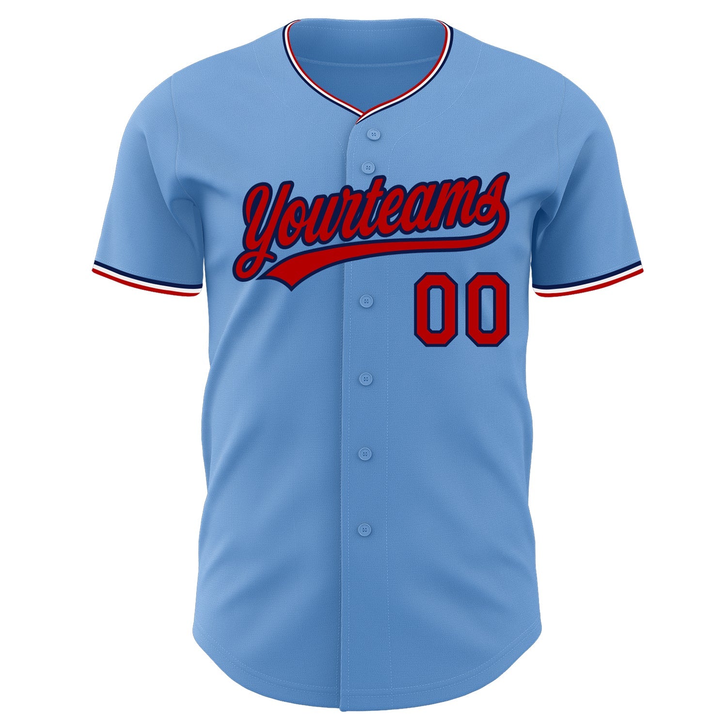 Custom Light Blue Red Navy-White Authentic Baseball Jersey view 2