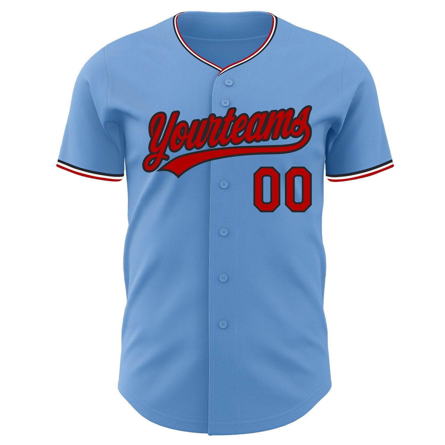 Custom Light Blue Red Black-White Authentic Baseball Jersey view 2