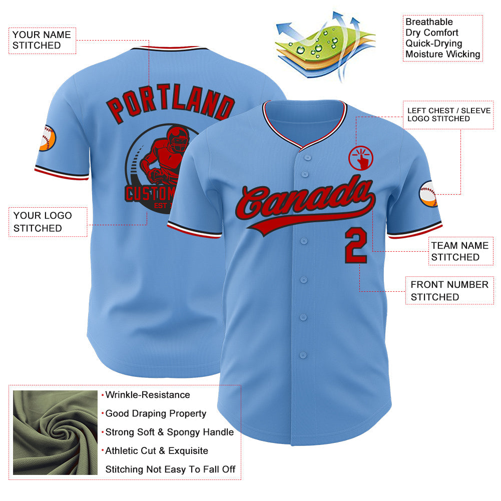 Custom Light Blue Red Black-White Authentic Baseball Jersey view 3