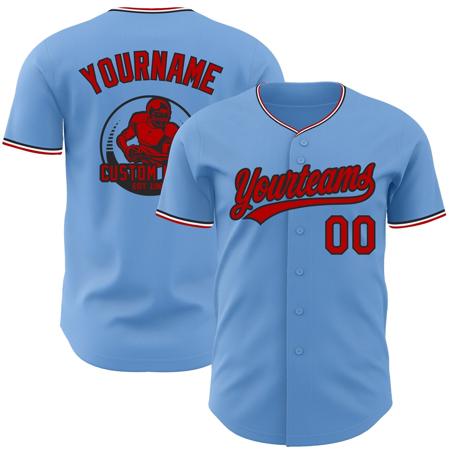 Custom Light Blue Red Black-White Authentic Baseball Jersey - Main View