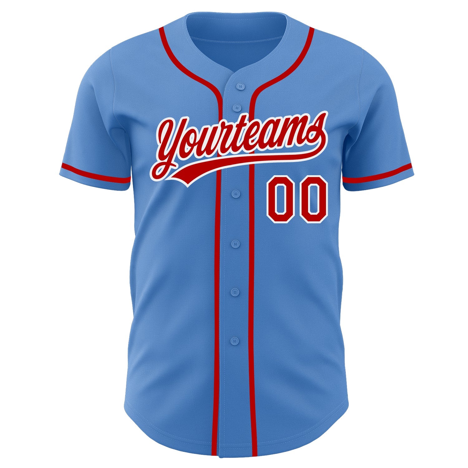 Custom Powder Blue Red-White Authentic Baseball Jersey view 2
