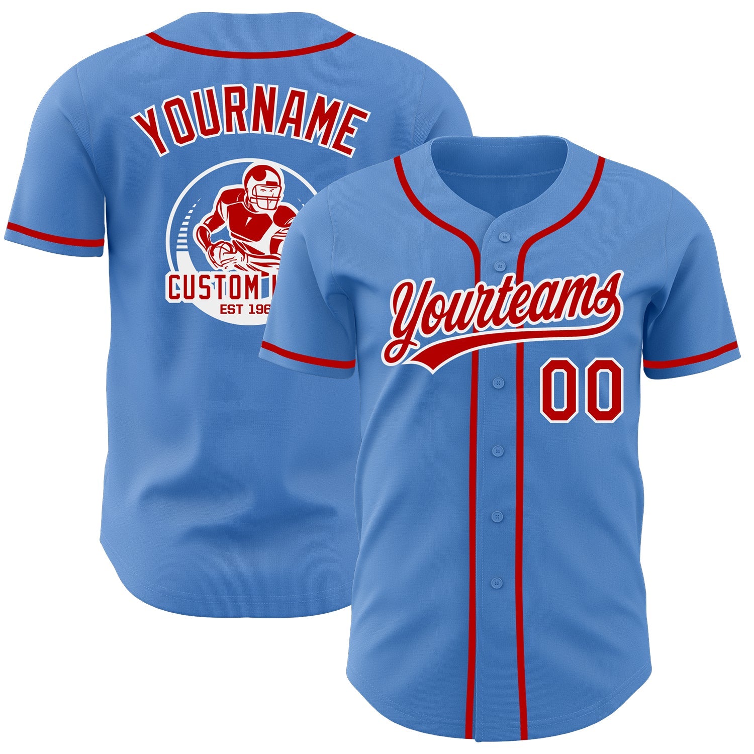Custom Powder Blue Red-White Authentic Baseball Jersey - Main View