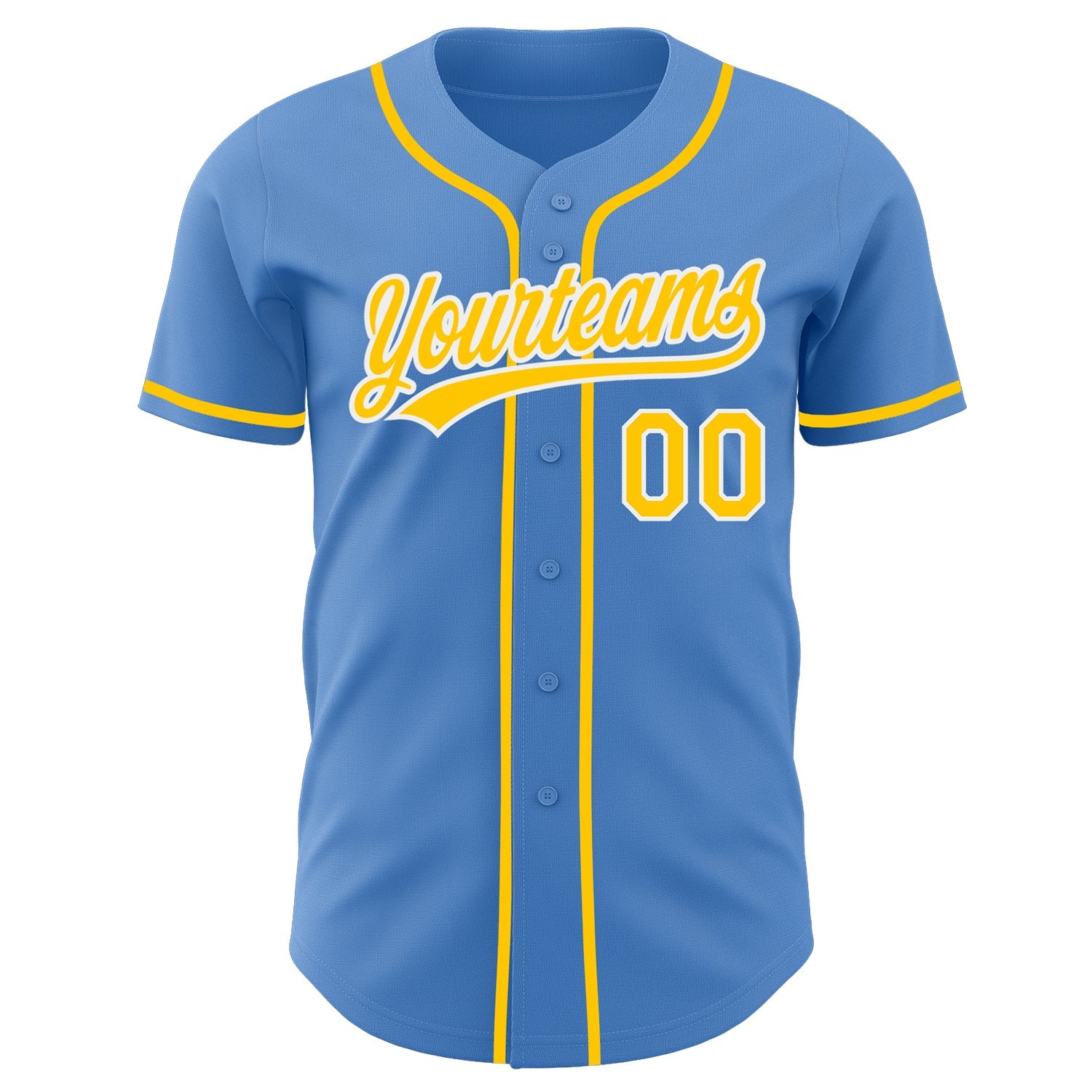 Custom Powder Blue Yellow-White Authentic Baseball Jersey view 2