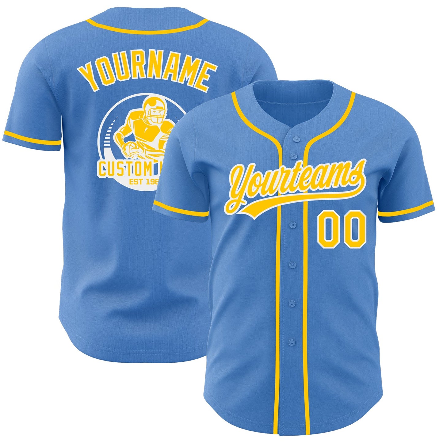 Custom Powder Blue Yellow-White Authentic Baseball Jersey - Main View