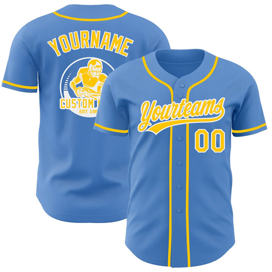 Custom Powder Blue Yellow-White Authentic Baseball Jersey - Main View
