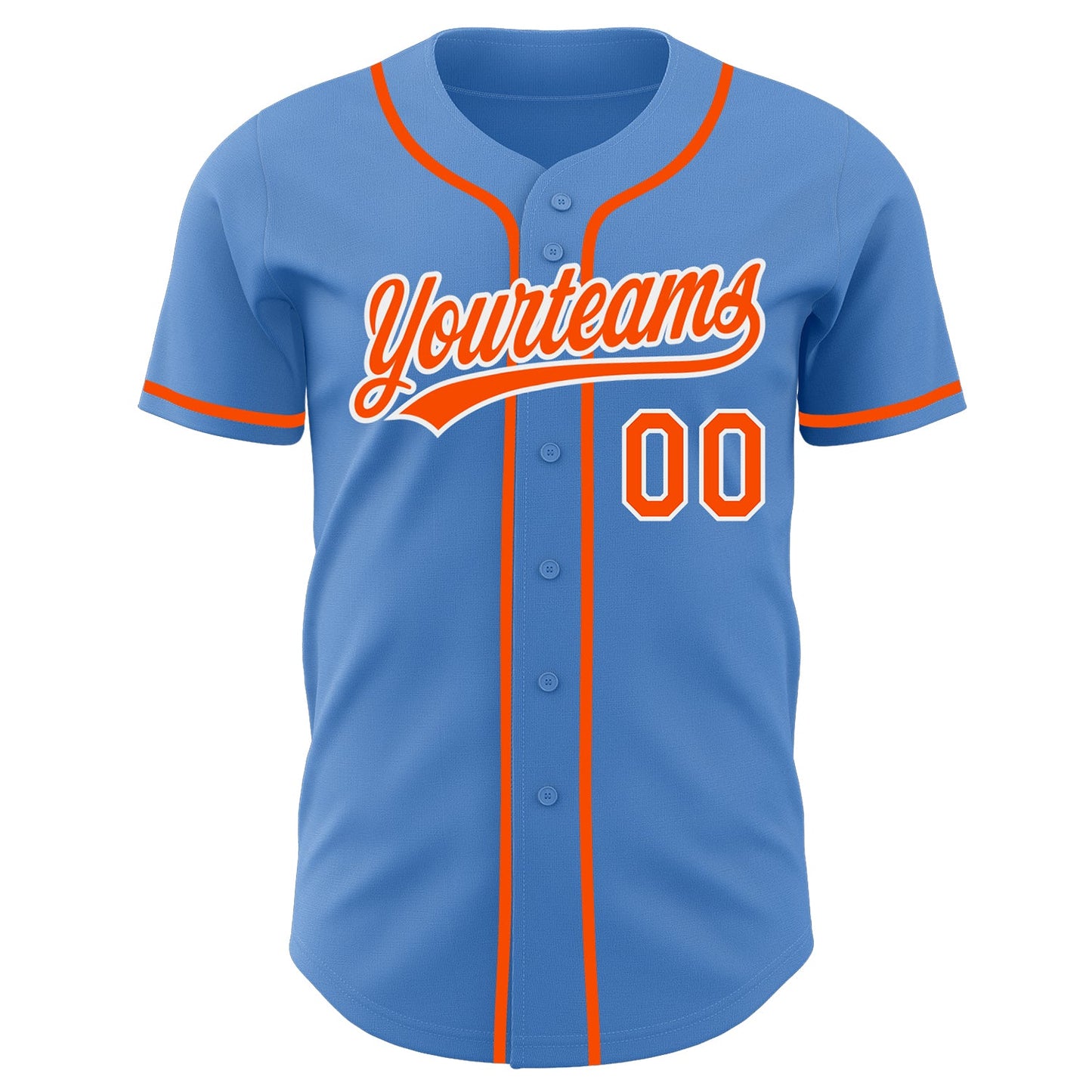 Custom Powder Blue Orange-White Authentic Baseball Jersey view 2