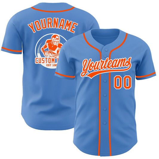 Custom Powder Blue Orange-White Authentic Baseball Jersey - Main View