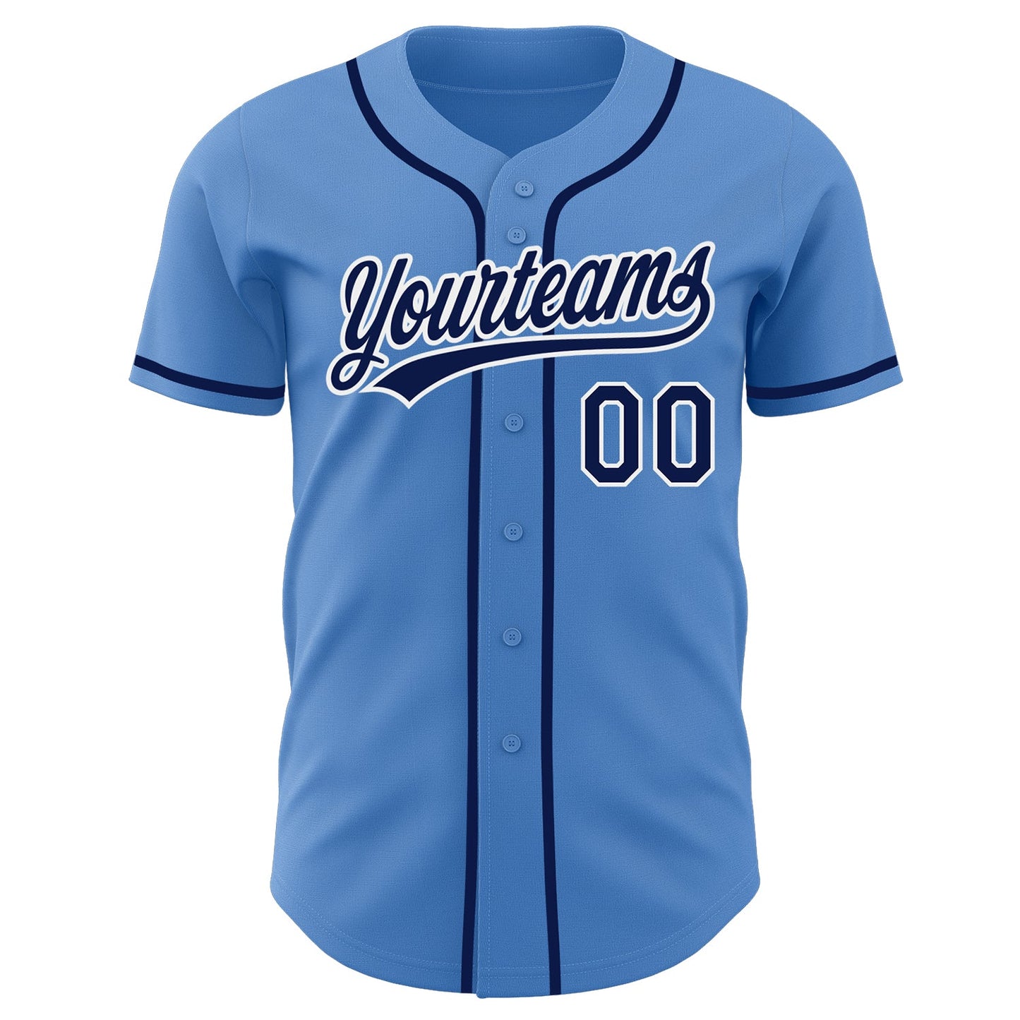 Custom Powder Blue Navy-White Authentic Baseball Jersey view 2