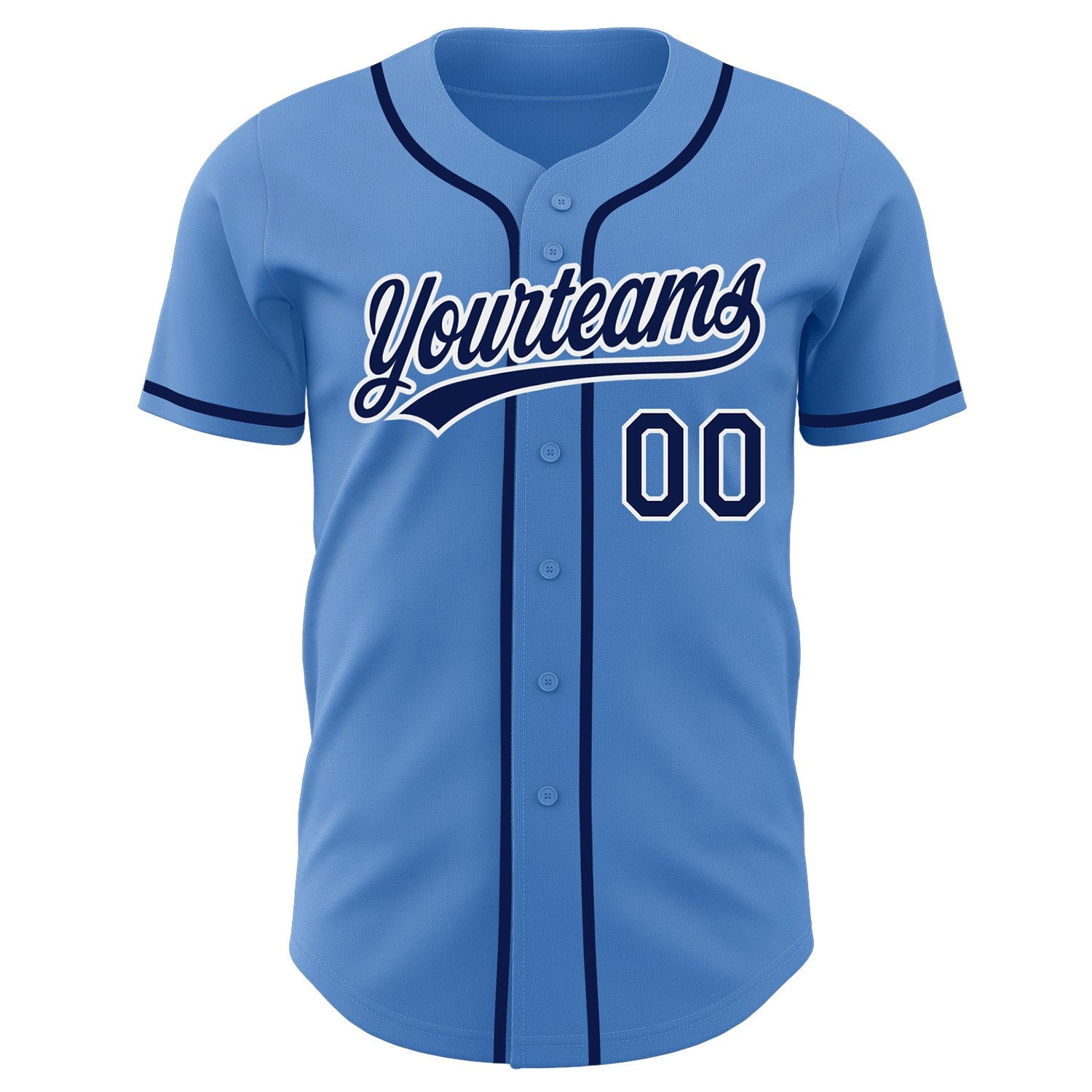 Custom Powder Blue Navy-White Authentic Baseball Jersey view 2