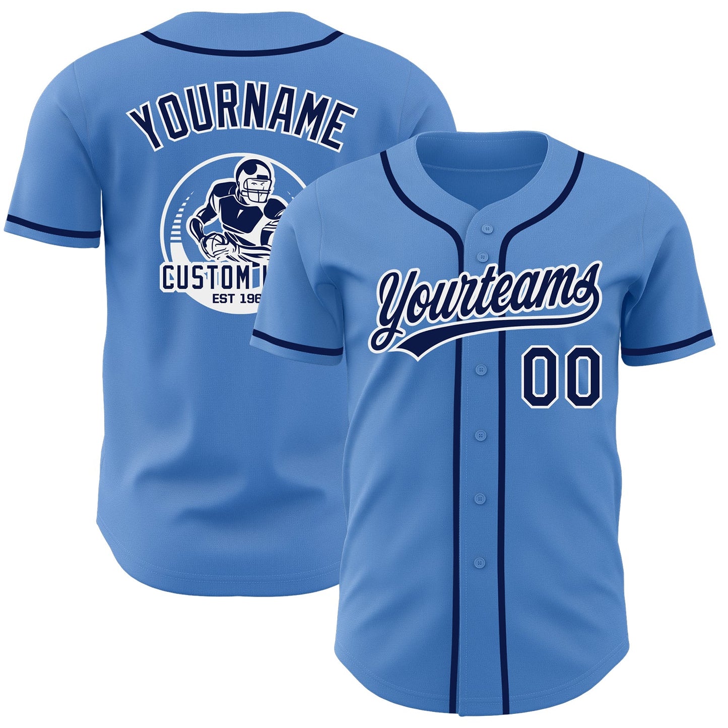 Custom Powder Blue Navy-White Authentic Baseball Jersey - Main View