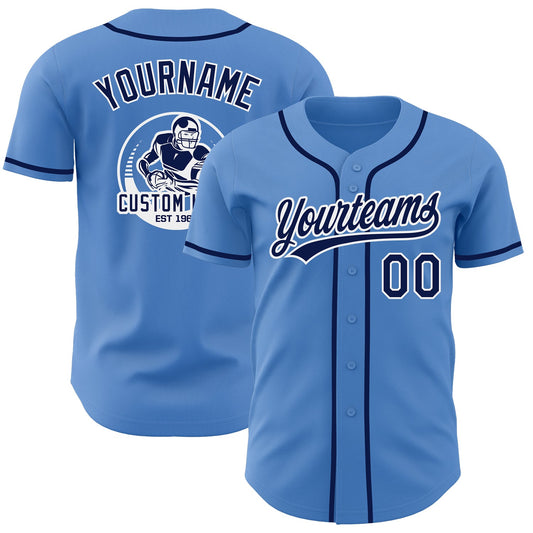 Custom Powder Blue Navy-White Authentic Baseball Jersey - Main View
