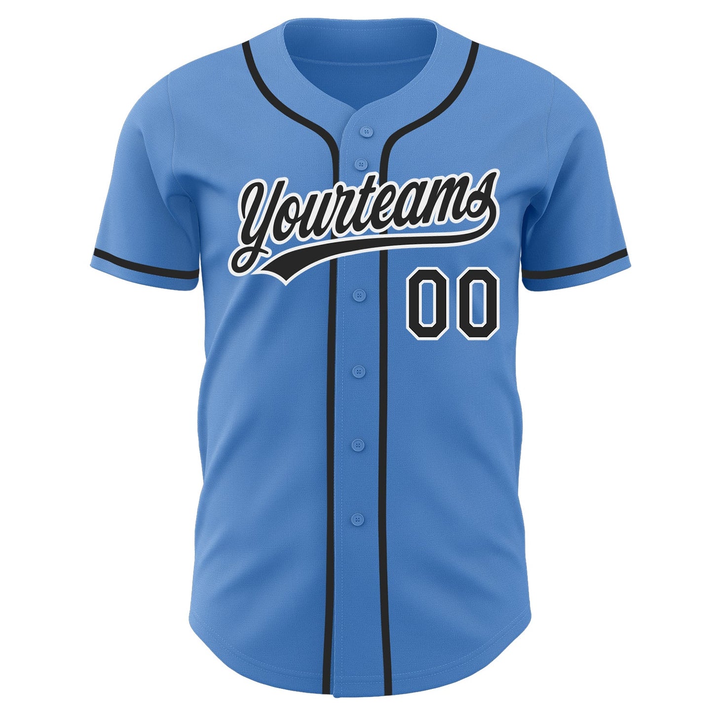 Custom Powder Blue Black-White Authentic Baseball Jersey view 2